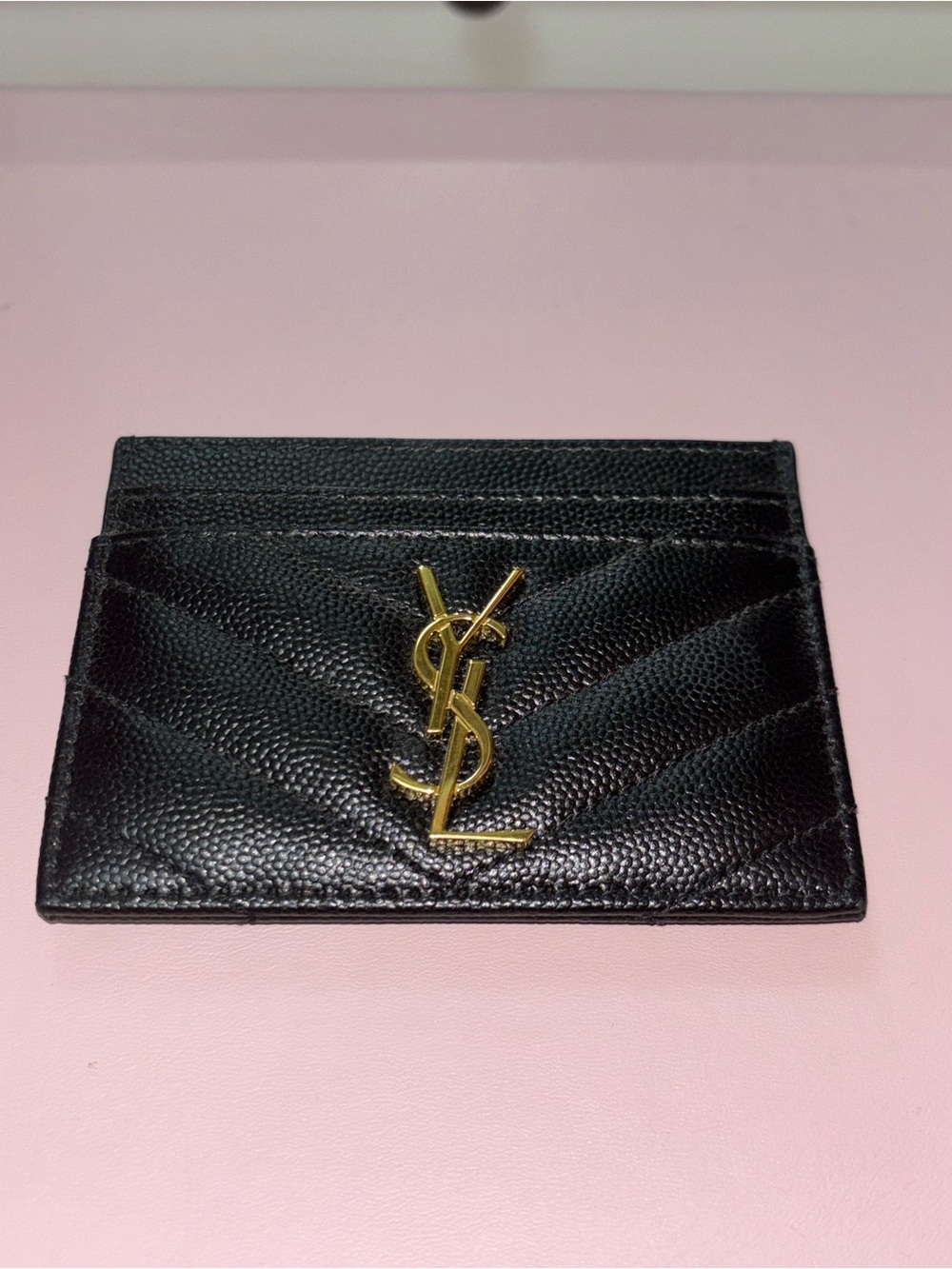 Saint Laurent Black Quilted Card Case with Gold YSL Emblem